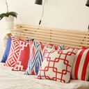 Square 18" x 18" Red & White Decorative Geometric Set of 4 Throw Pillow Cover for Couch, Bedding