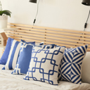 Square 18" x 18" Blue, White Decorative Geometric Diagonal Single Throw Pillow Cover 18" in. x 18" in. Square for Couch, Bedding