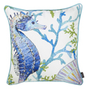 Seahorse Single Nautical Coastal Decorative Throw Pillow Cover 18" in. x 18" in. Square 