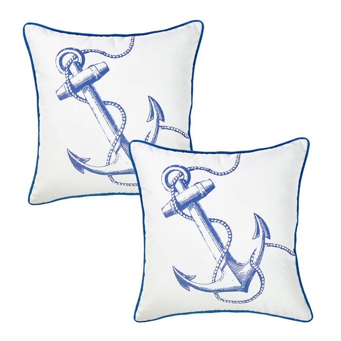 Nautical Coastal Decorative Throw Pillow Cover 18" in. x 18" in. Square 