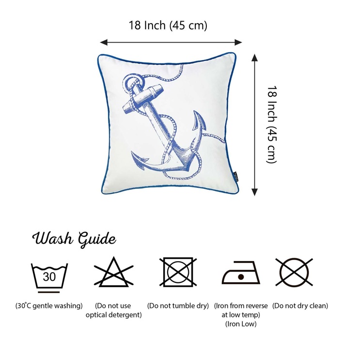 Nautical Coastal Decorative Throw Pillow Cover 18" in. x 18" in. Square 