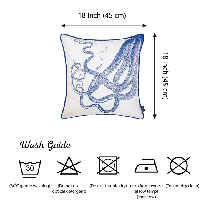 Nautical Coastal Decorative Throw Pillow Cover 18" in. x 18" in. Square 