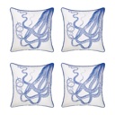 Octopus 4-piece Nautical Coastal Decorative Throw Pillow Cover 18" in. x 18" in. Square 