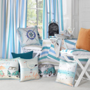 Happy Single Nautical Coastal Decorative Throw Pillow Cover 18" in. x 18" in. Square 