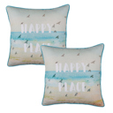 Happy 2-piece Nautical Coastal Decorative Throw Pillow Cover 18" in. x 18" in. Square 