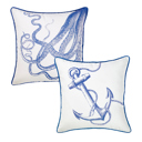 Octopus & Anchor 2-piece Nautical Coastal Decorative Sets of Throw Pillow Covers 18" in. x 18" in. Square