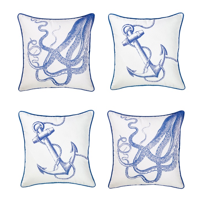 Nautical Coastal Decorative Sets of Throw Pillow Covers 18" in. x 18" in. Square