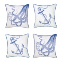 Octopus & Anchor 4-piece Nautical Coastal Decorative Sets of Throw Pillow Covers 18" in. x 18" in. Square