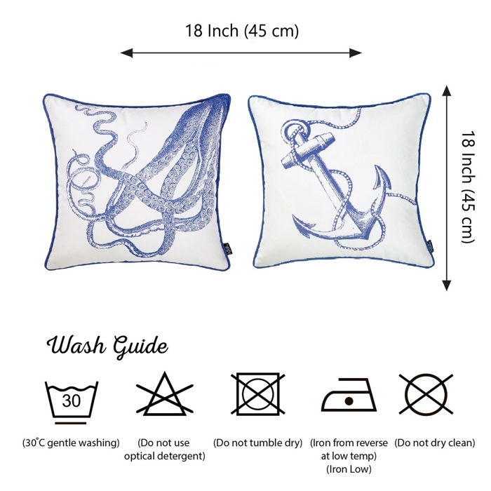 Nautical Coastal Decorative Sets of Throw Pillow Covers 18" in. x 18" in. Square