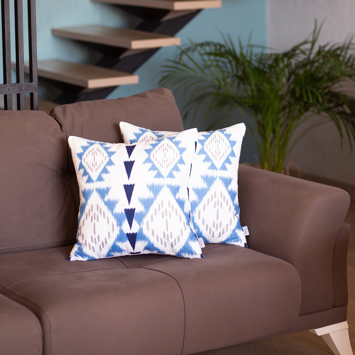 Ikat Lumbar 12"x 20" & Square 18"x 18" Boho Throw Pillow Covers Sets