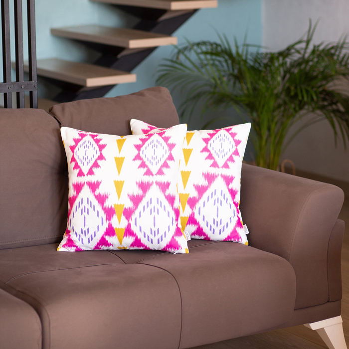 Ikat Lumbar 12"x 20" & Square 18"x 18" Boho Throw Pillow Covers Sets