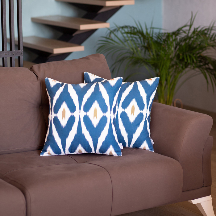 Ikat Lumbar 12"x 20" & Square 18"x 18" Boho Throw Pillow Covers Sets