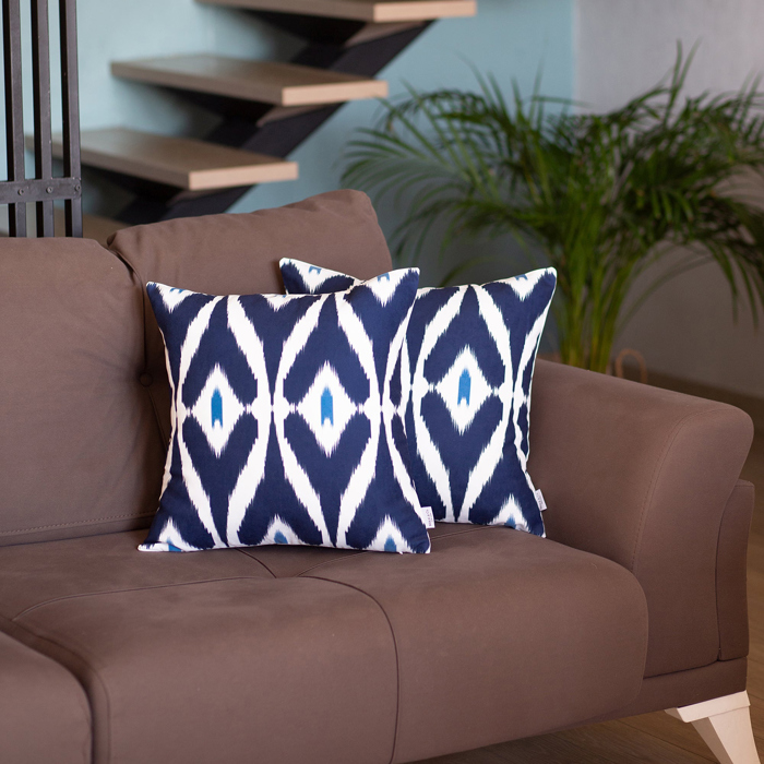 Ikat Lumbar 12"x 20" & Square 18"x 18" Boho Throw Pillow Covers Sets