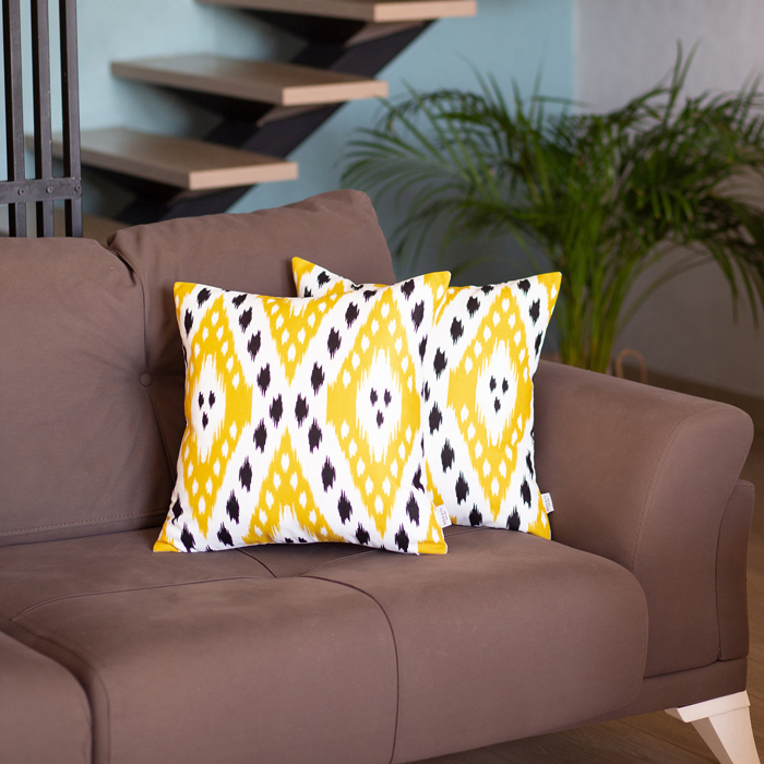 Ikat Lumbar 12"x 20" & Square 18"x 18" Boho Throw Pillow Covers Sets