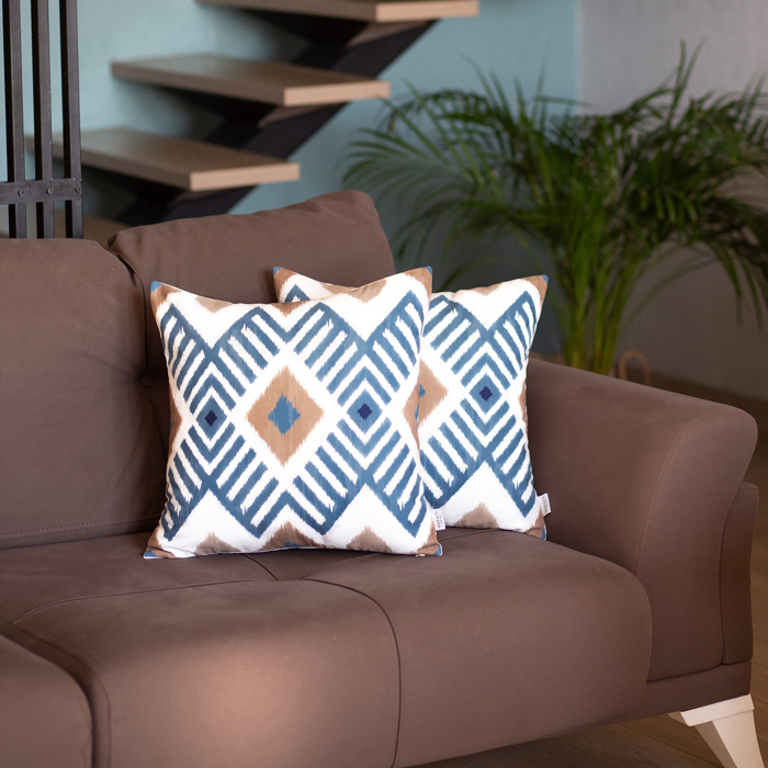 Ikat Lumbar 12"x 20" & Square 18"x 18" Boho Throw Pillow Covers Sets