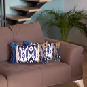 Brown; Blue - 12x20 2-piece Ikat Lumbar 12"x 20" & Square 18"x 18" Boho Throw Pillow Covers Sets