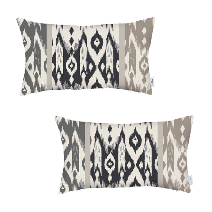 Ikat Lumbar 12"x 20" & Square 18"x 18" Boho Throw Pillow Covers Sets