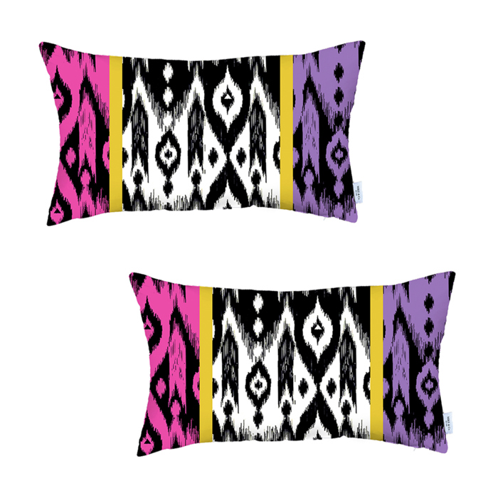 Ikat Lumbar 12"x 20" & Square 18"x 18" Boho Throw Pillow Covers Sets