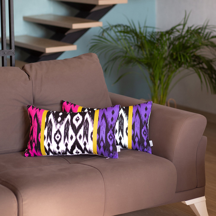 Ikat Lumbar 12"x 20" & Square 18"x 18" Boho Throw Pillow Covers Sets