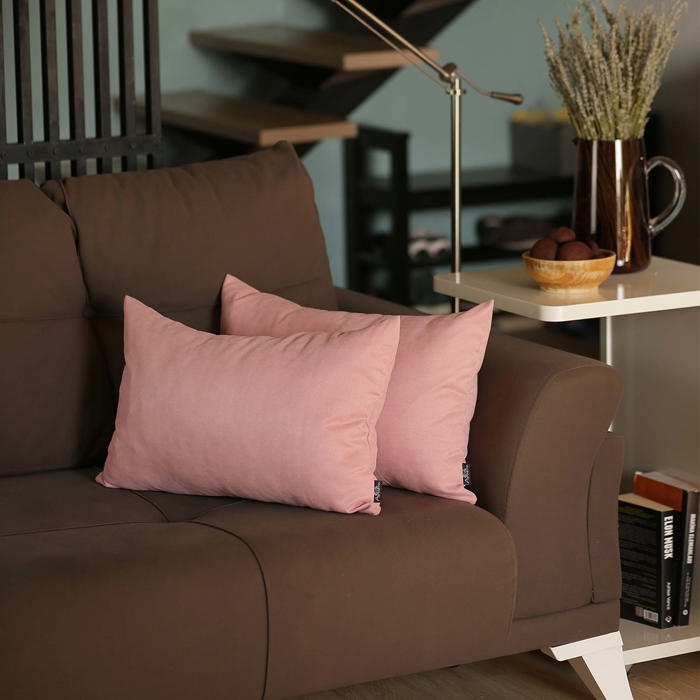 Honey Set of 2 Decorative Throw Pillow Cover Solid Color Lumbar & Square Pillowcase for Couch, Bedding