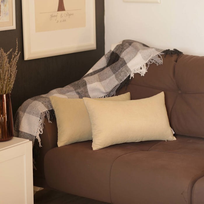 Honey Set of 2 Decorative Throw Pillow Cover Solid Color Lumbar & Square Pillowcase for Couch, Bedding