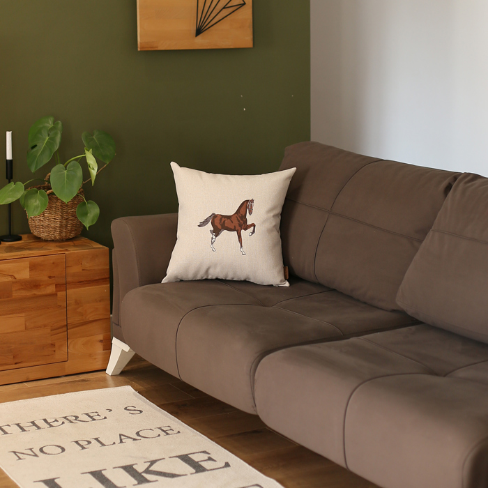 Country Embroidered Horse Boho Throw Pillow Cover Solid Beige & Brown Square & Lumbar for Couch, Bedding