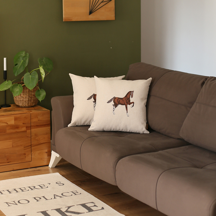 Country Embroidered Horse Boho Throw Pillow Cover Solid Beige & Brown Square & Lumbar for Couch, Bedding
