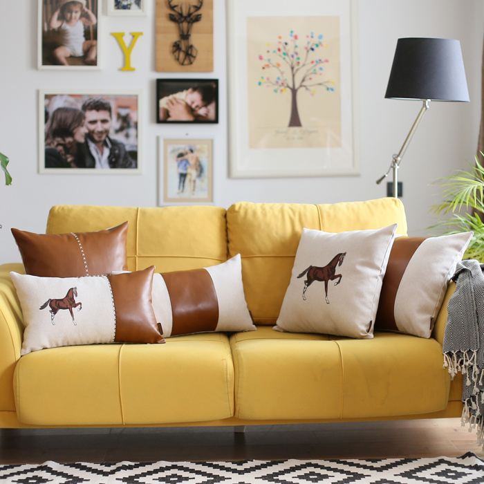 Country Embroidered Horse Boho Throw Pillow Cover Solid Beige & Brown Square & Lumbar for Couch, Bedding