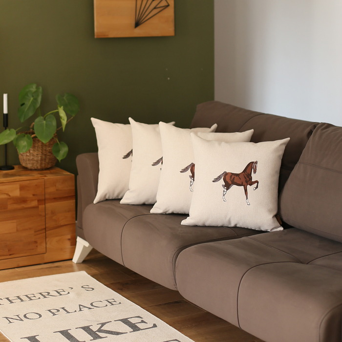 Country Embroidered Horse Boho Throw Pillow Cover Solid Beige & Brown Square & Lumbar for Couch, Bedding