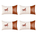 12X20" 4-piece Country Embroidered Horse Boho Throw Pillow Cover Solid Beige & Brown Square & Lumbar for Couch, Bedding