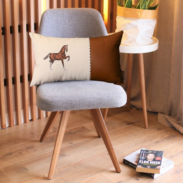 Country Embroidered Horse Mixed Boho Sets Throw Pillow Covers Vegan Faux Leather Solid Beige & Brown Square & Lumbar for Couch, Bedding