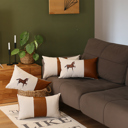 12X20" 4-piece Country Embroidered Horse Mixed Boho Sets Throw Pillow Covers Vegan Faux Leather Solid Beige & Brown Square & Lumbar for Couch, Bedding