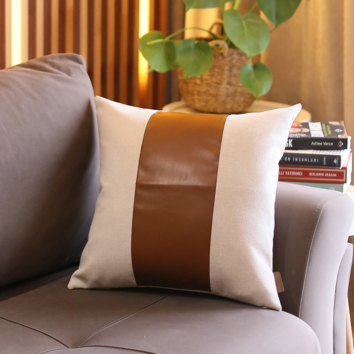 Country Embroidered Horse Mixed Boho Sets Throw Pillow Covers Vegan Faux Leather Solid Beige & Brown Square & Lumbar for Couch, Bedding