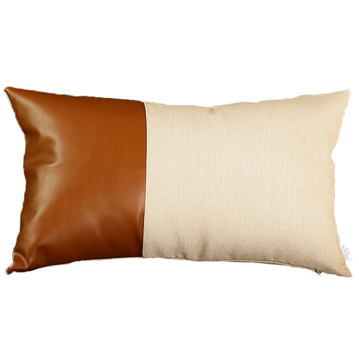 Boho Decorative Throw Pillow Cover Vegan Faux Leather Solid Lumbar & Square for Couch, Bedding