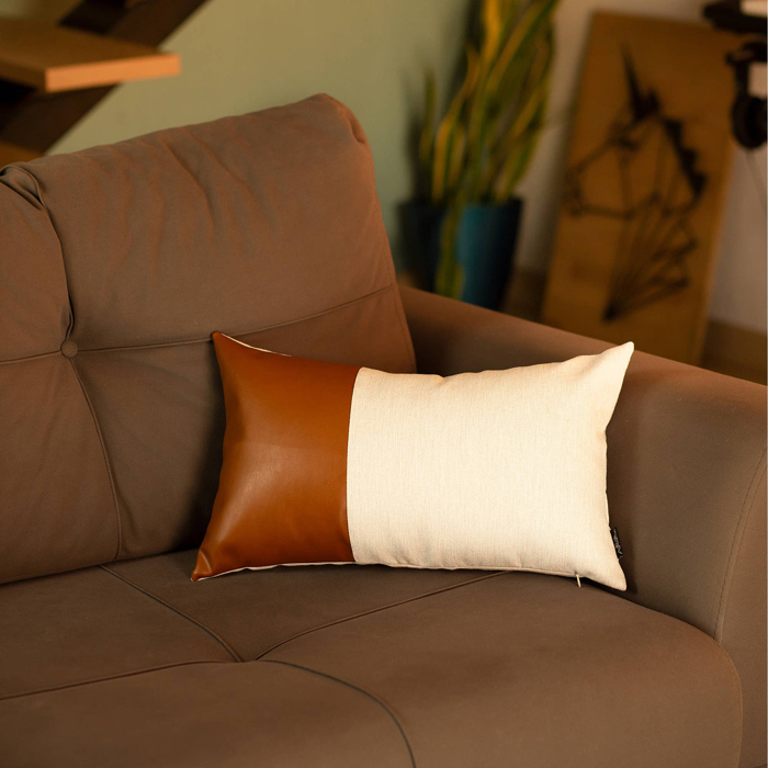 Boho Decorative Throw Pillow Cover Vegan Faux Leather Solid Lumbar & Square for Couch, Bedding