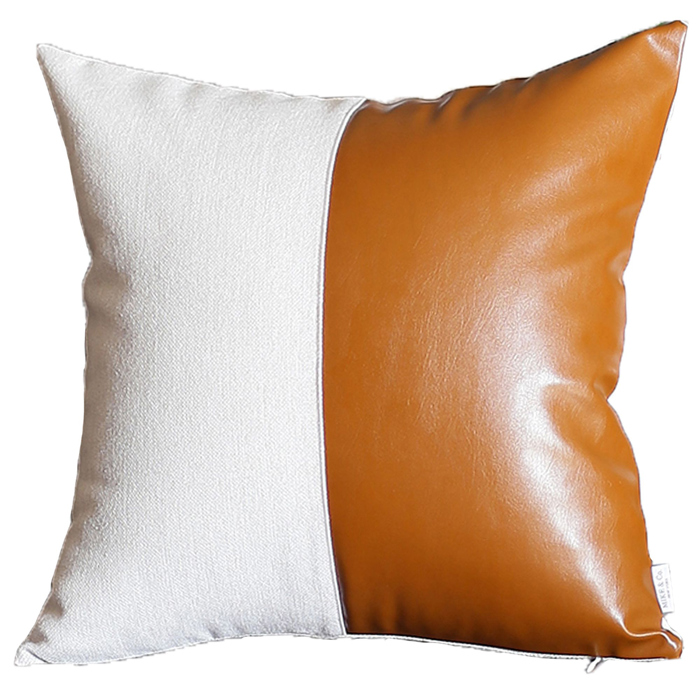 Boho Decorative Throw Pillow Cover Vegan Faux Leather Solid Lumbar & Square for Couch, Bedding