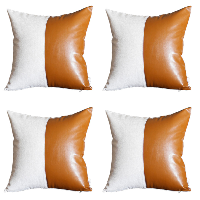 Boho Decorative Throw Pillow Cover Vegan Faux Leather Solid Lumbar & Square for Couch, Bedding