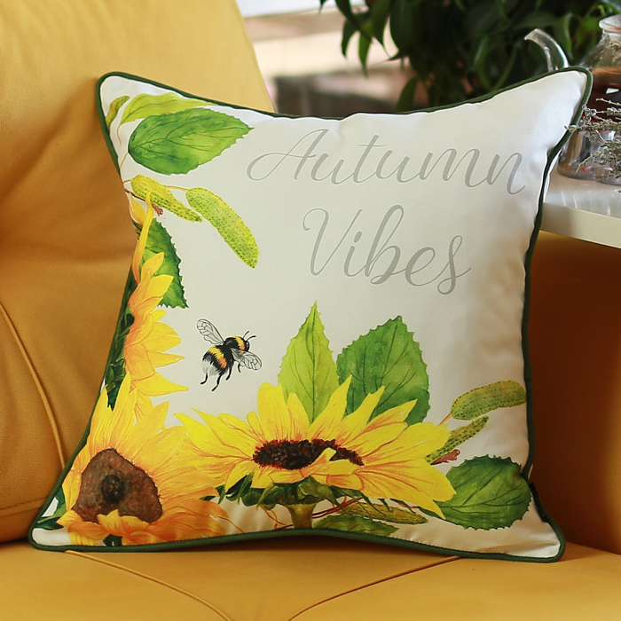 Decorative Fall Thanksgiving Throw Pillow Cover Sunflowers 18" x 18" Lumbar & Square for Couch, Bedding
