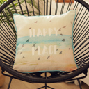 Happy Single Nautical Coastal Decorative Throw Pillow Cover 18" in. x 18" in. Square 