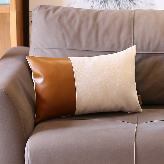 Boho Decorative Throw Pillow Cover Vegan Faux Leather Solid Lumbar & Square for Couch, Bedding