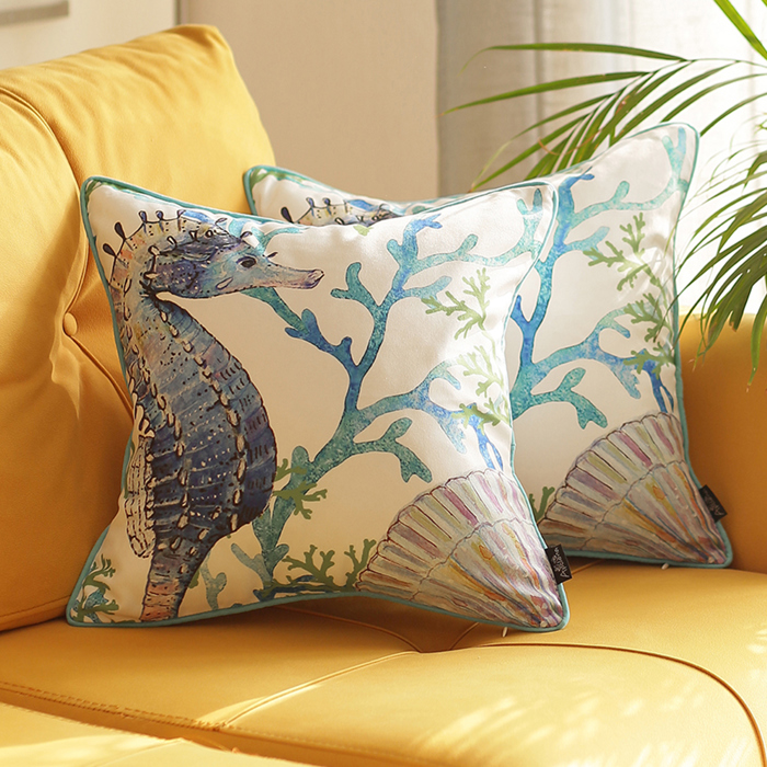 Nautical Coastal Decorative Throw Pillow Cover 18" in. x 18" in. Square 