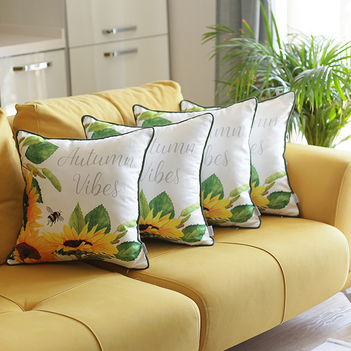Decorative Fall Thanksgiving Throw Pillow Cover Sunflowers 18" x 18" Lumbar & Square for Couch, Bedding