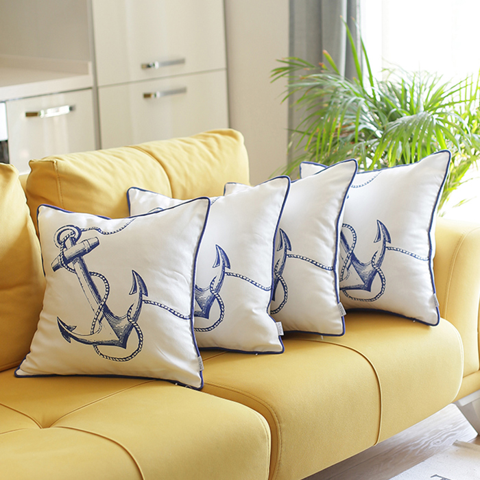 Nautical Coastal Decorative Throw Pillow Cover 18" in. x 18" in. Square 