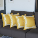Yellow, White - 18x18 4-piece Decorative Throw Pillow Cover Greek Key Square & Lumbar for Couch, Bedding