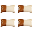 Brown & Ivory - 12x20 4-piece Boho Decorative Throw Pillow Cover Vegan Faux Leather Solid Lumbar & Square for Couch, Bedding