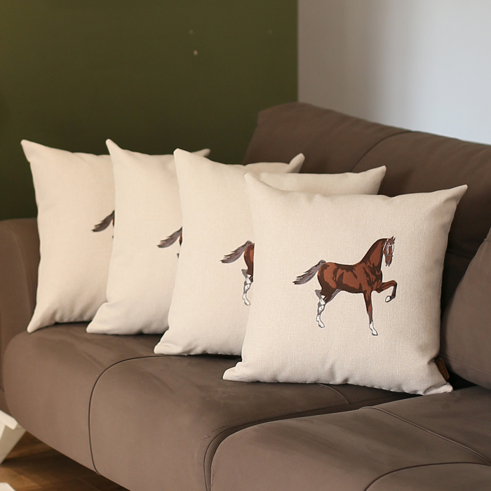 Country Embroidered Horse Boho Throw Pillow Cover Solid Beige & Brown Square & Lumbar for Couch, Bedding