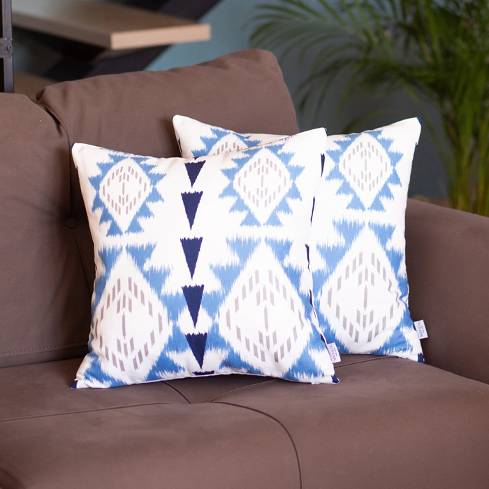Ikat Lumbar 12"x 20" & Square 18"x 18" Boho Throw Pillow Covers Sets