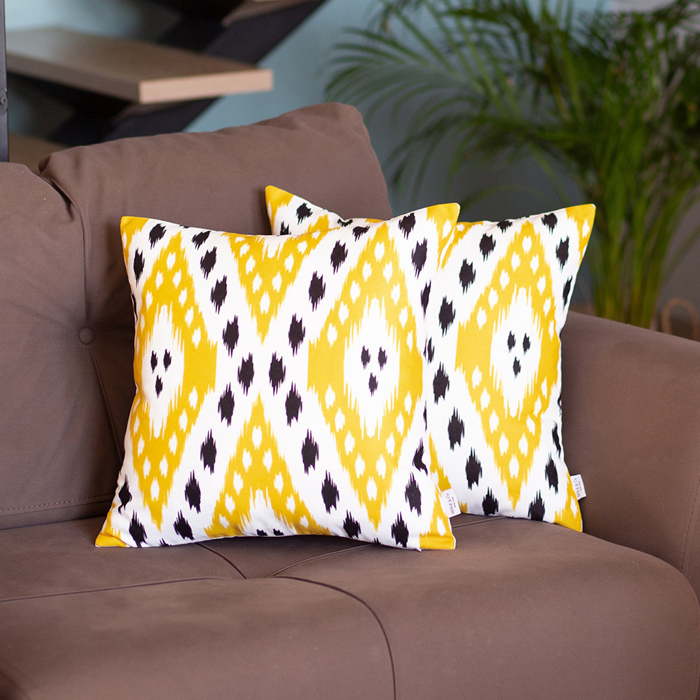Ikat Lumbar 12"x 20" & Square 18"x 18" Boho Throw Pillow Covers Sets