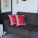 Red, White - 18x18 2-piece Decorative Throw Pillow Cover Greek Key Square & Lumbar for Couch, Bedding