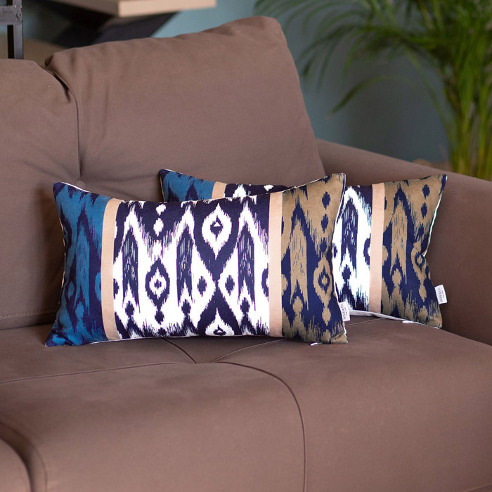 Ikat Lumbar 12"x 20" & Square 18"x 18" Boho Throw Pillow Covers Sets